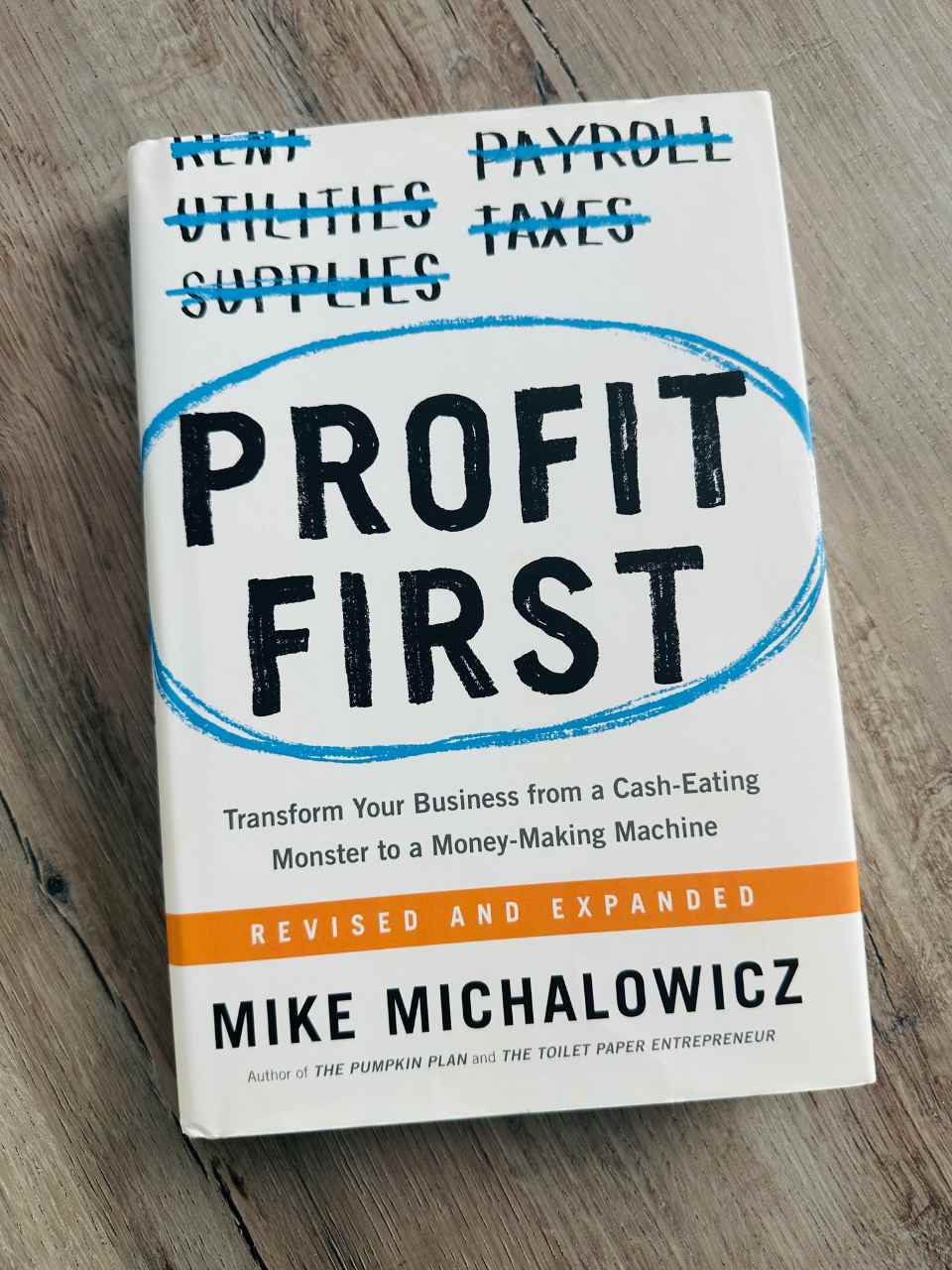 copy of the profit first book on a wooden table
